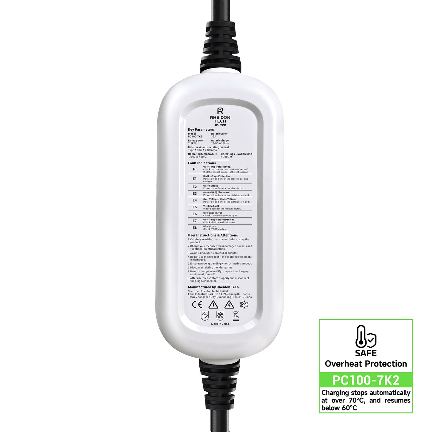 Rheidon prenosivi 7,2 kW EV punjač