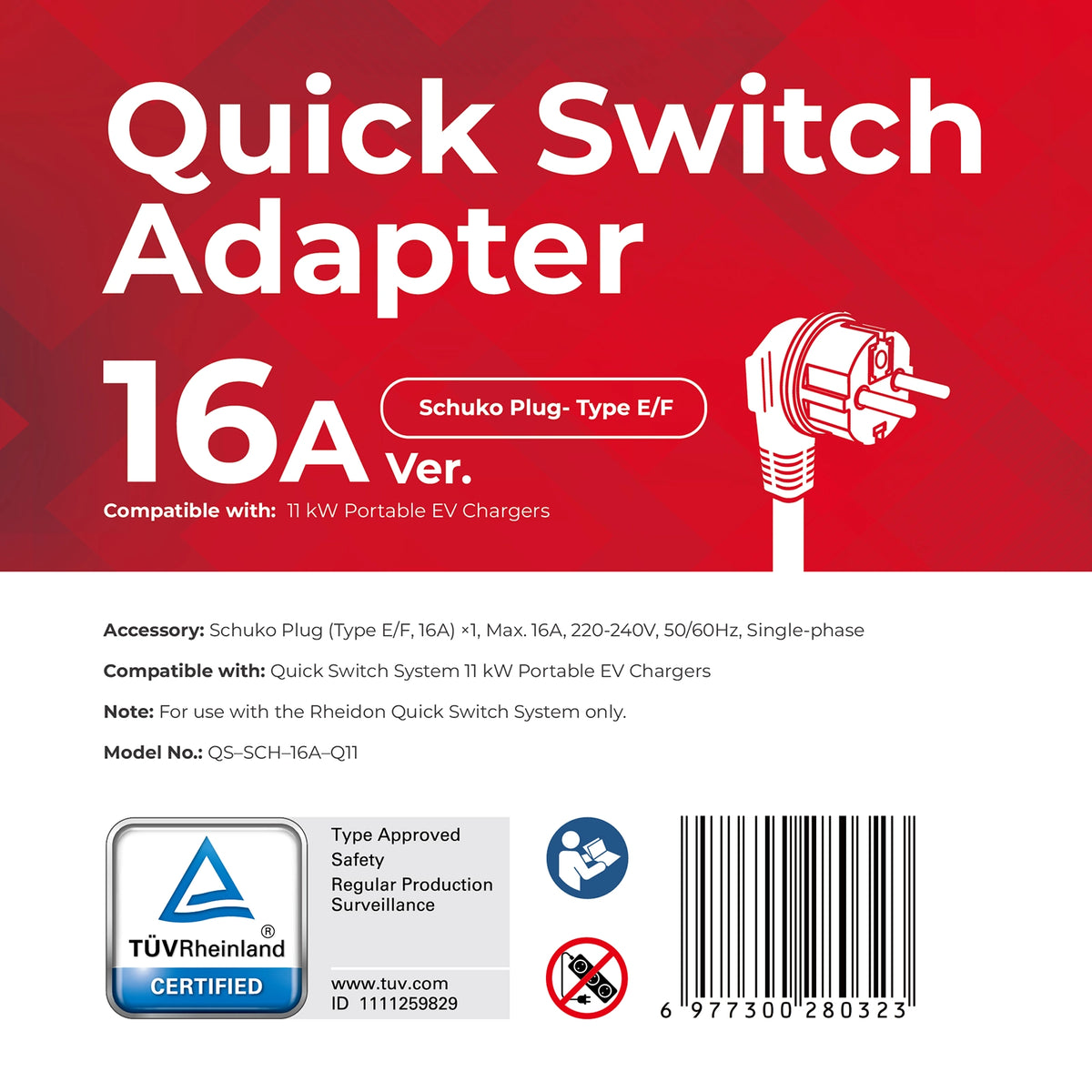 Schuko (Type E/F) 16 A — Quick-Switch adapter za PC200 Pro 11K