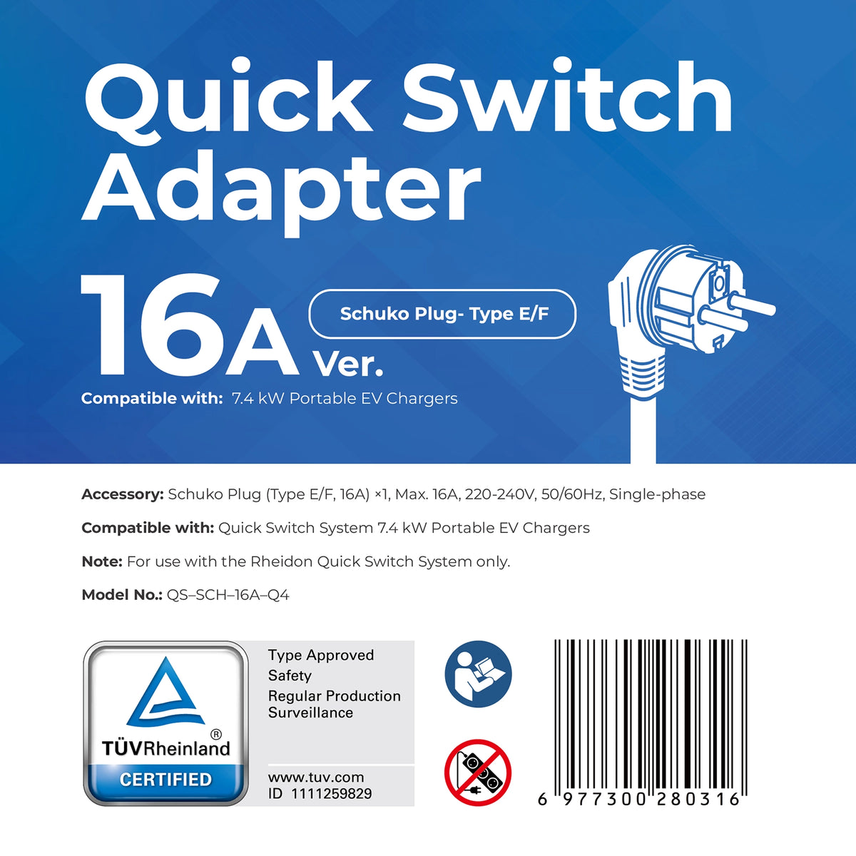 Schuko (Type E/F) 16 A — Quick-Switch adapter za PC200 Pro 7K4